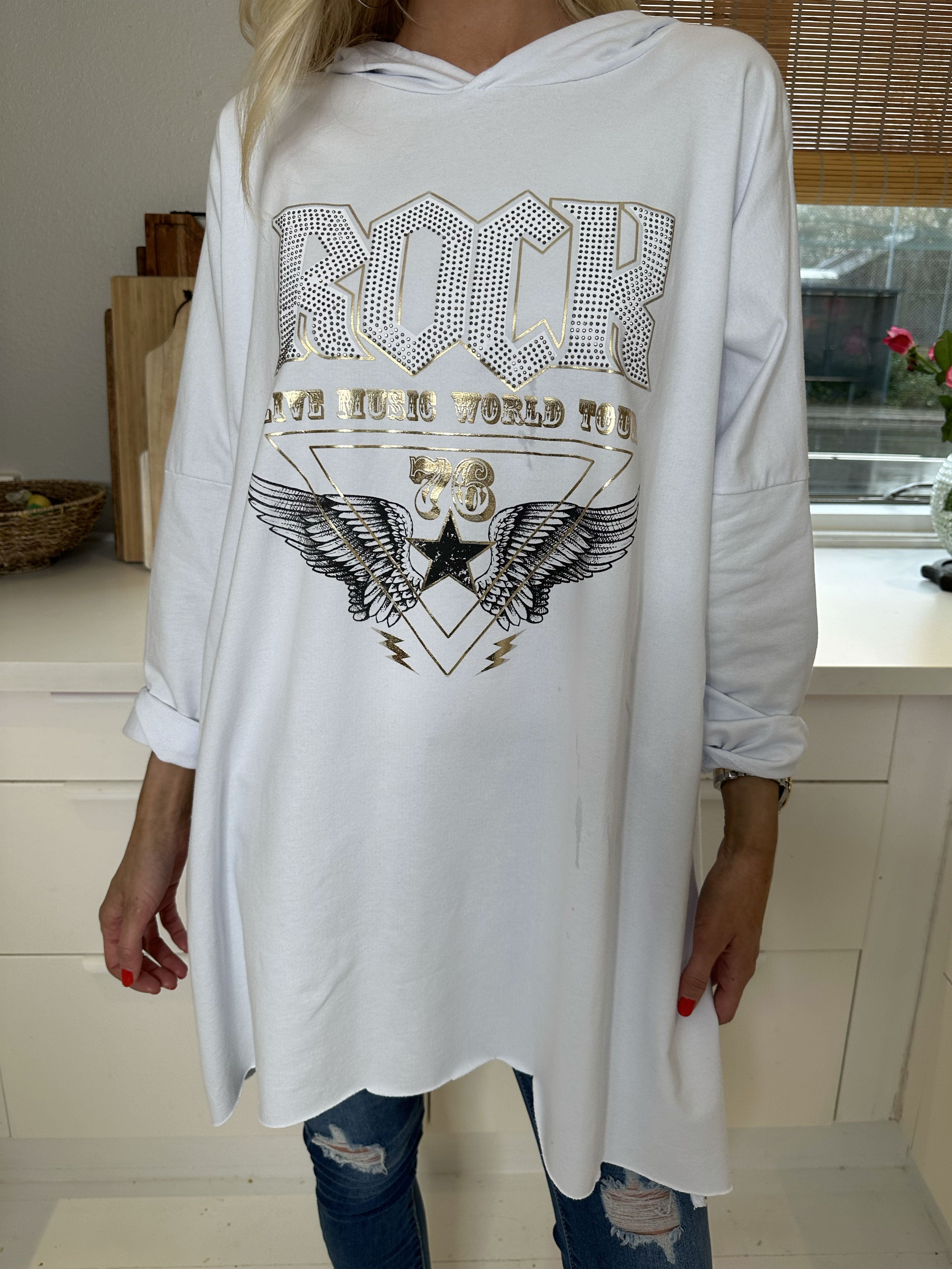 Rock - Cool hoodie kjole med tekst